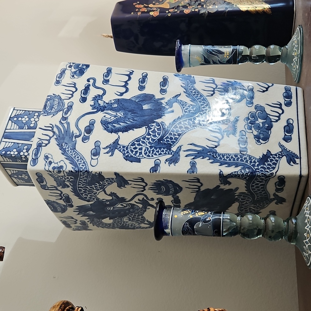 XXL Antique 19th C Rectangular Chinese Foodog dragon 1800s tea caddy marked